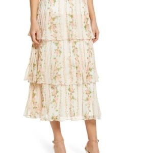 Rachel Parcell Pleated Tiered Chiffon Maxi Skirt, Medium
